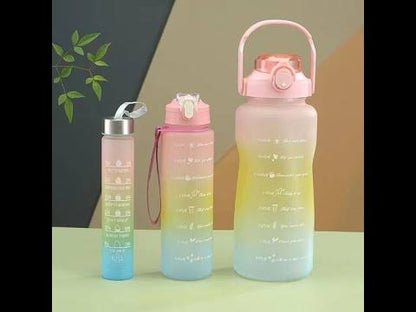 3-Piece Motivational Water Bottle Set with Time Markers & Straw