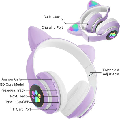 Cute LED Cat Ear Wireless Headphones
