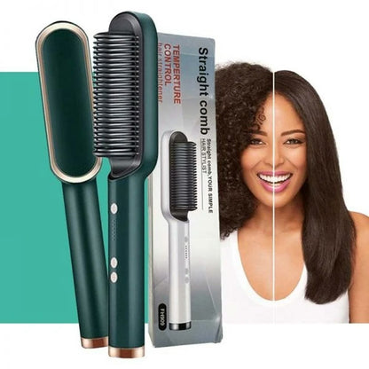 Hair Straightening Brush | Electric 2‑in‑1 Straightener & Curler | Heating Styling Comb | Quick 3‑Minute Styling