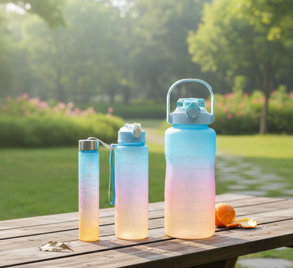 3-Piece Motivational Water Bottle Set with Time Markers & Straw