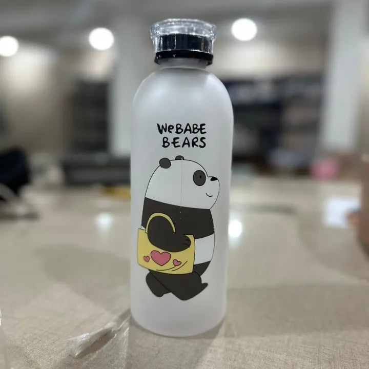 Panda Bottle with 2 Caps & Straw Random Colour