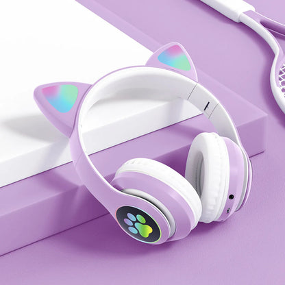 Cute LED Cat Ear Wireless Headphones