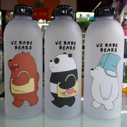 Panda Bottle with 2 Caps & Straw Random Colour