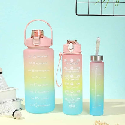 3-Piece Motivational Water Bottle Set with Time Markers & Straw